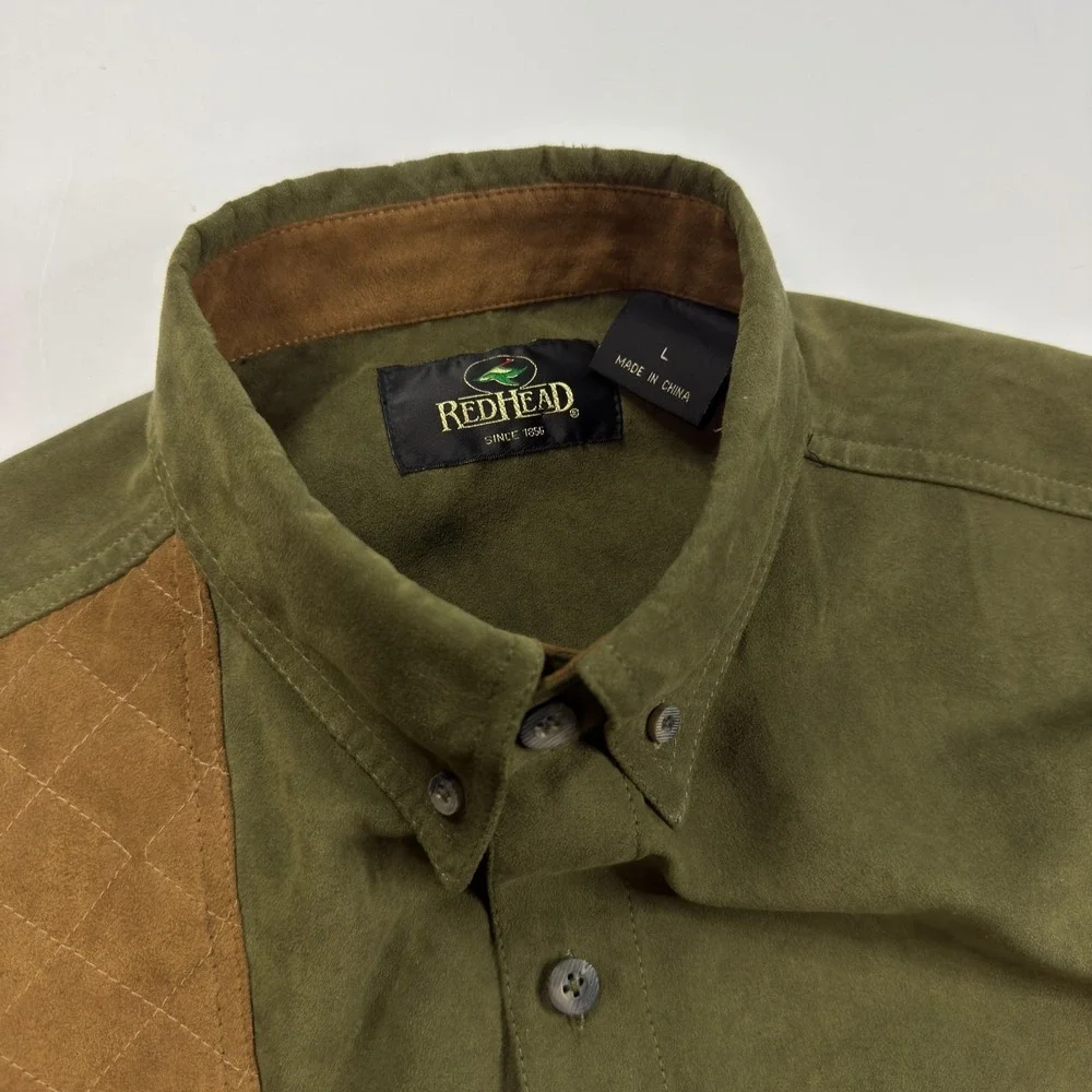 RedHead Hunting Shooting‎ Shirt Mens Size L Quilted Shoulder Patch Elbows Green